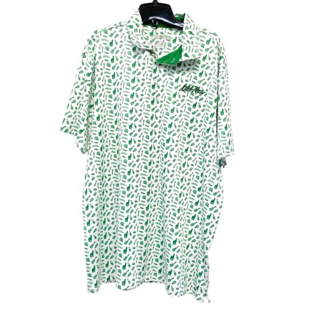 Old Row Men's Pregamer Printed Polo Shirt White Green Size 2XL‎